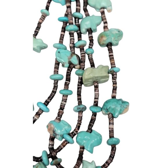 Antique Turquoise Carved Animal Stations Heshi Necklace Multistrand 24" Detailed - Picture 7 of 16